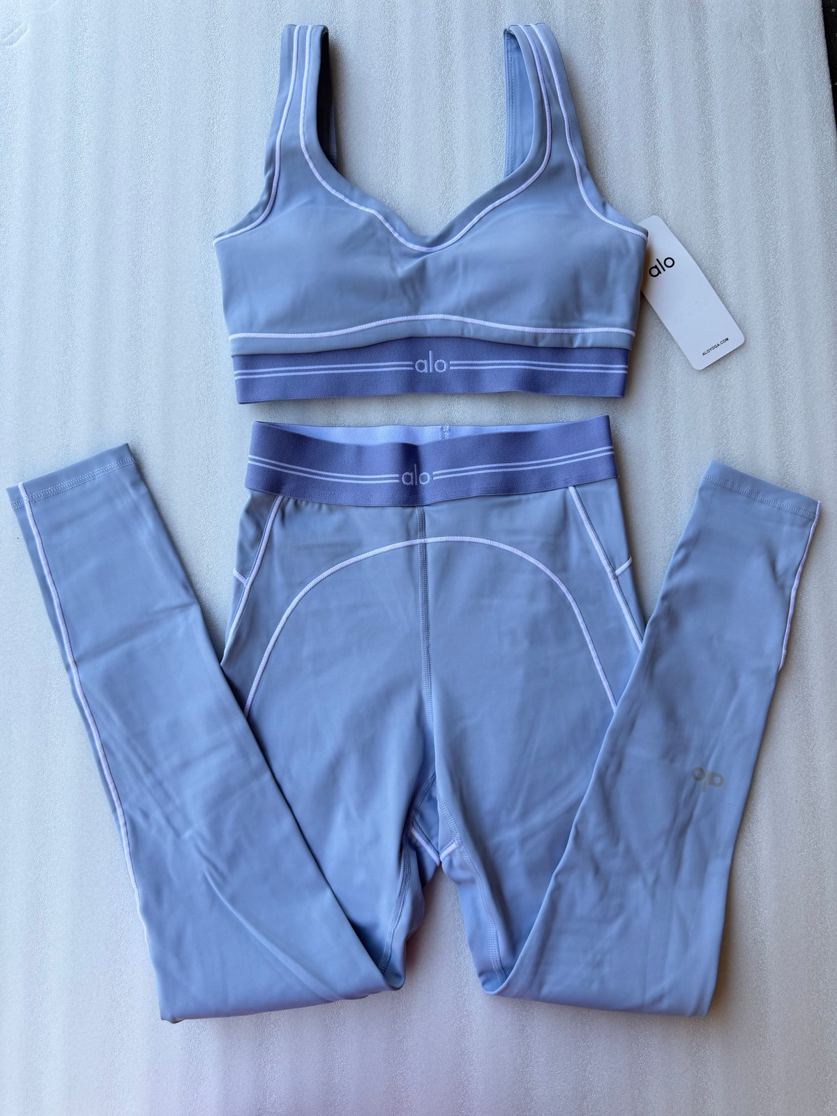 Light Blue Alo Sports Bra & Leggings Set