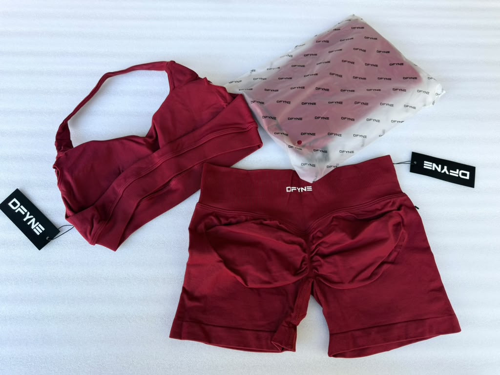 Red DFYNE Sports Bra & Shorts Set